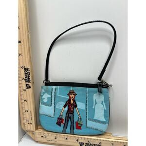 Handbag Womens Blue Denim Cartoon Girl Graphic Beaded Leather Strap Shoulder Bag